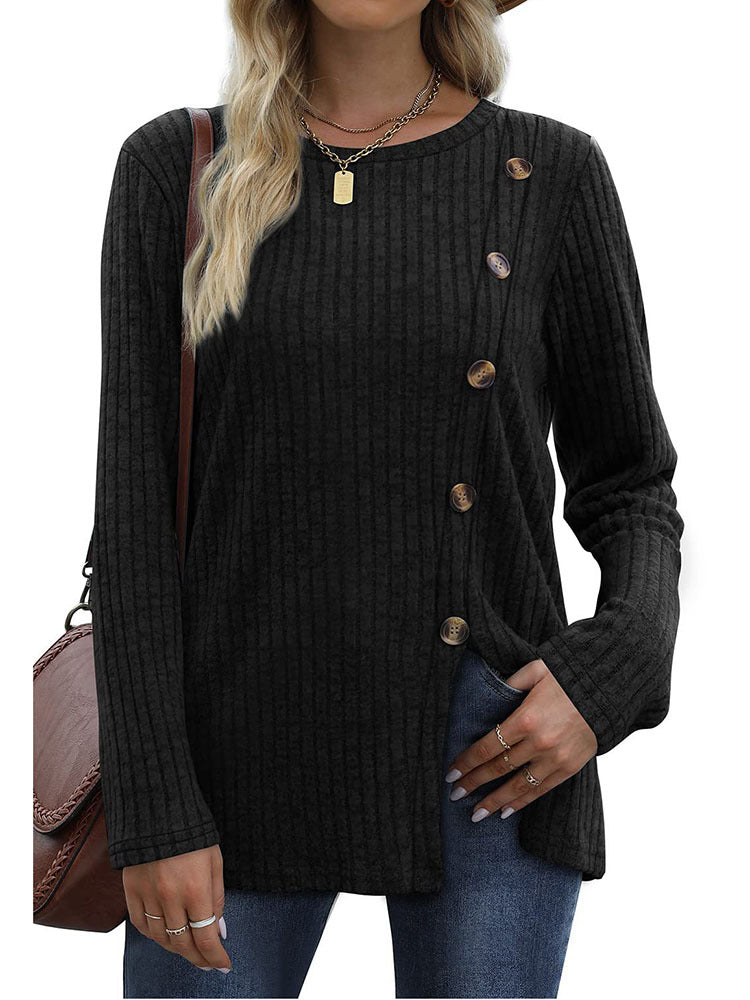 Wholesale Women's Casual Solid Color Long Sleeved Polyester Top